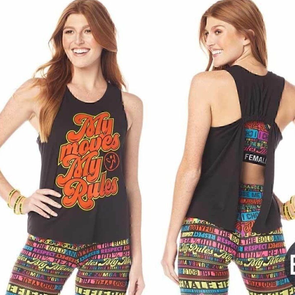 Zumba Fitness My Moves My Rules Open Back Tank Large nwt